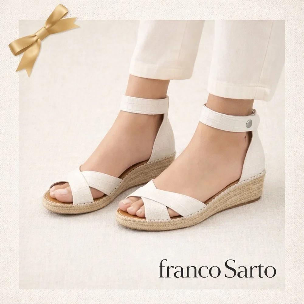 Franco Sarto White Croc-Embossed Espadrilles 7